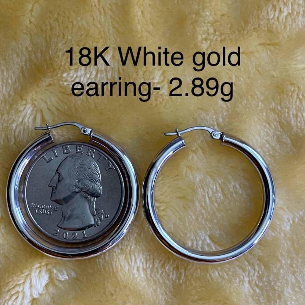 Solid 18K white gold hoop earring